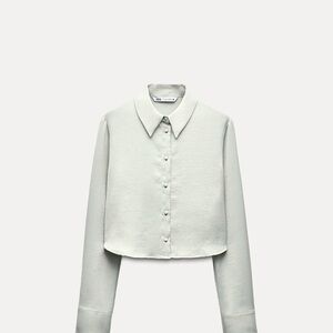 Zara Pearl Gray Satin Effect Crop Shirt